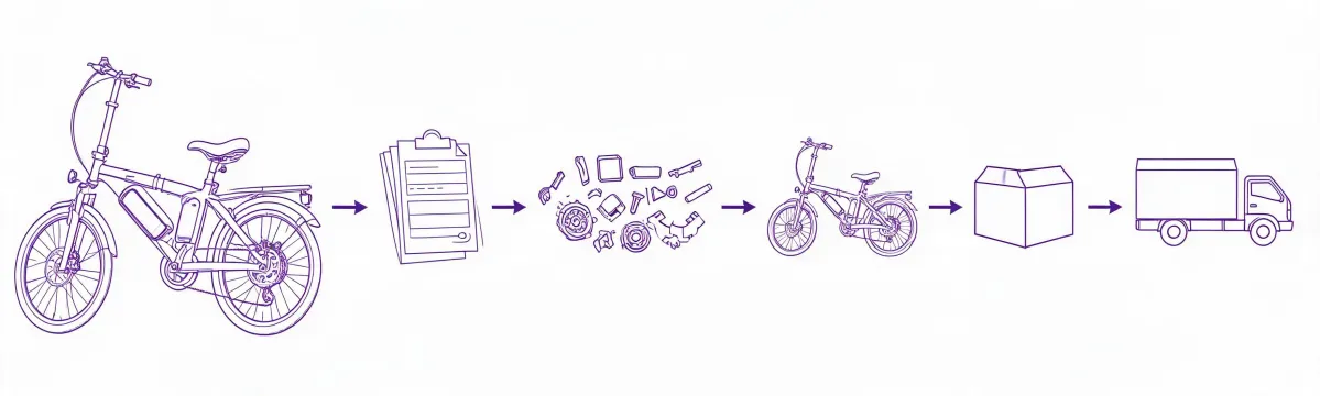 Illustrated ebike inquiry route from buyer brief through supplier questions