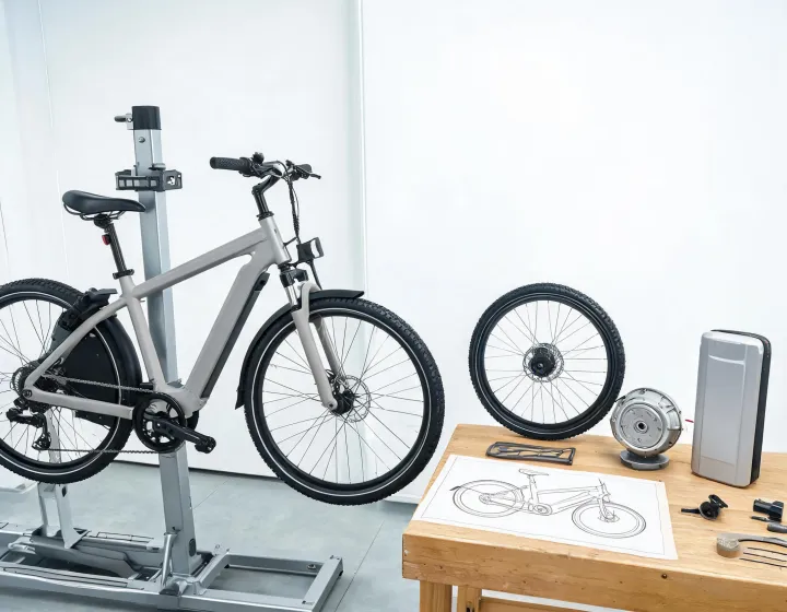 Electric bicycle frame and components arranged for configuration review